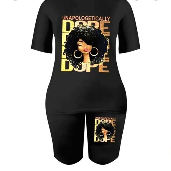 plus size black 2pc tee and shorts set sz.1x - Picture 4 of 5